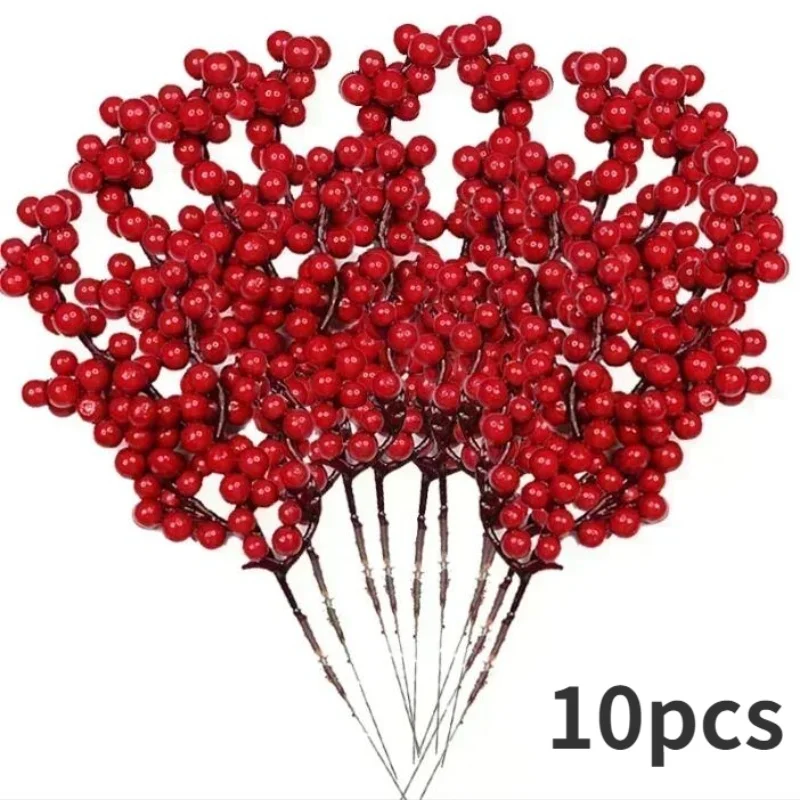 

10 PCS Artificial Berries Christmas Decoration Red Berry Branches For Xmas Tree Party Home Table Ornaments Red Fruit Wreath DIY