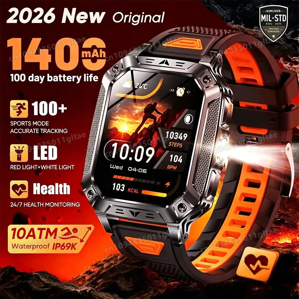 2026 New Outdoors Smart Watch Men Sport 1400mAh Battery LED 