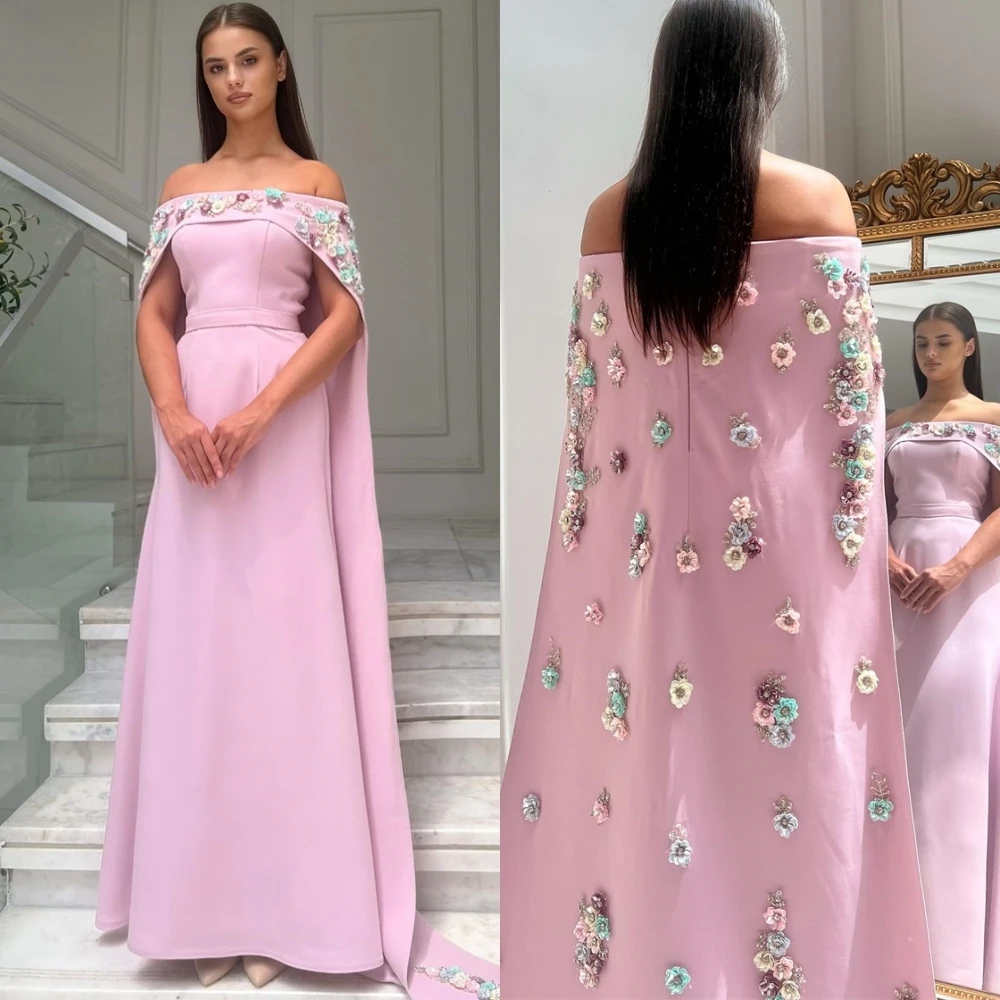 

Customized Sexy Boat Neck Evening Dress Classic Jersey Flowers Cocktail Dress Temperament Watteau Train Special Occasion Gowns