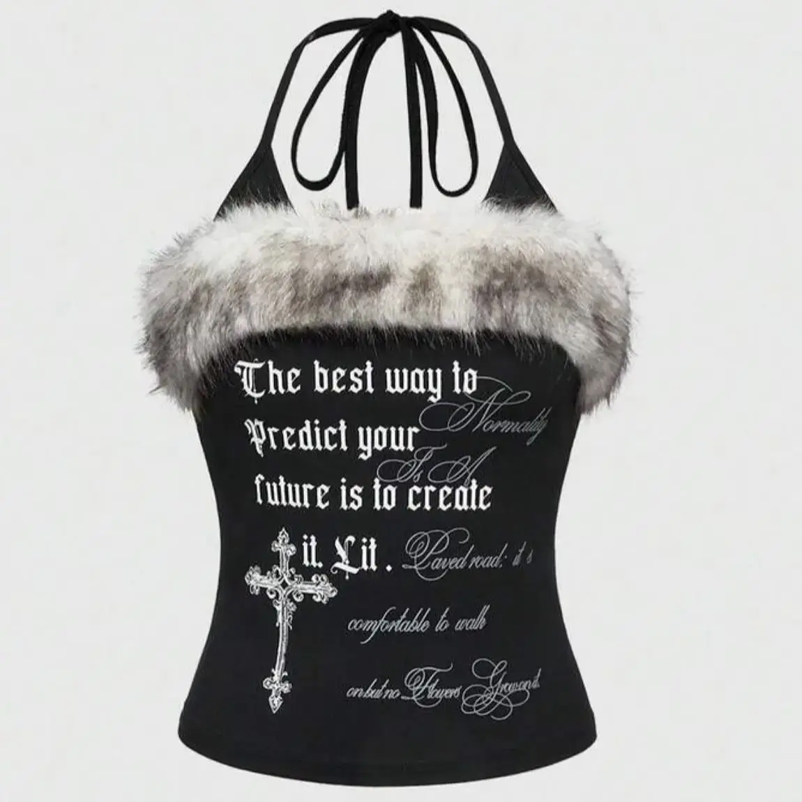 Y2K 90s emo girl  Aesthetic letter print retro crop top fashionable hip-hop sleeveless top Gothic style unique vest slim fit roc