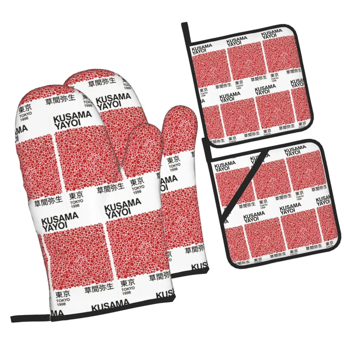 Yayoi Kusama Abstract Painting Oven Mitts and Pot Holder Sets of 4 for Baking Kitchen Cooking Grilling Resistant Non-Slip Gloves