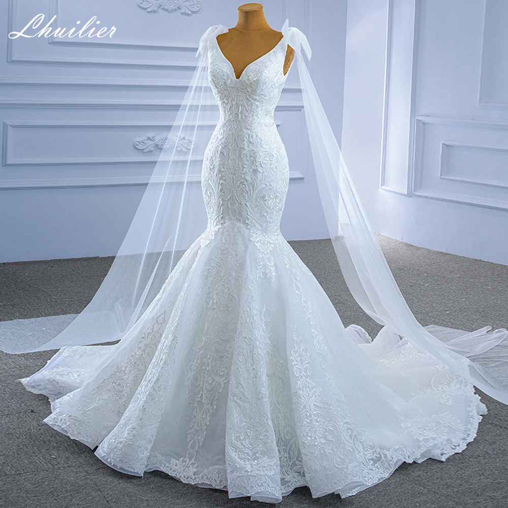 

Реальные фотографии, свадебные платья Lhuilier с V-образным вырезом и юбкой-годе, без рукавов, длина в пол, со шлейфом, свадебное платье