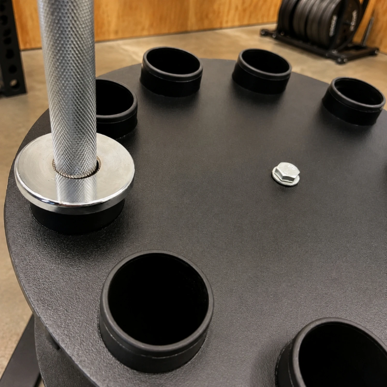Rotating Barbell Rack Matte Black Metal Barbell Storage Rack Compact Industrial