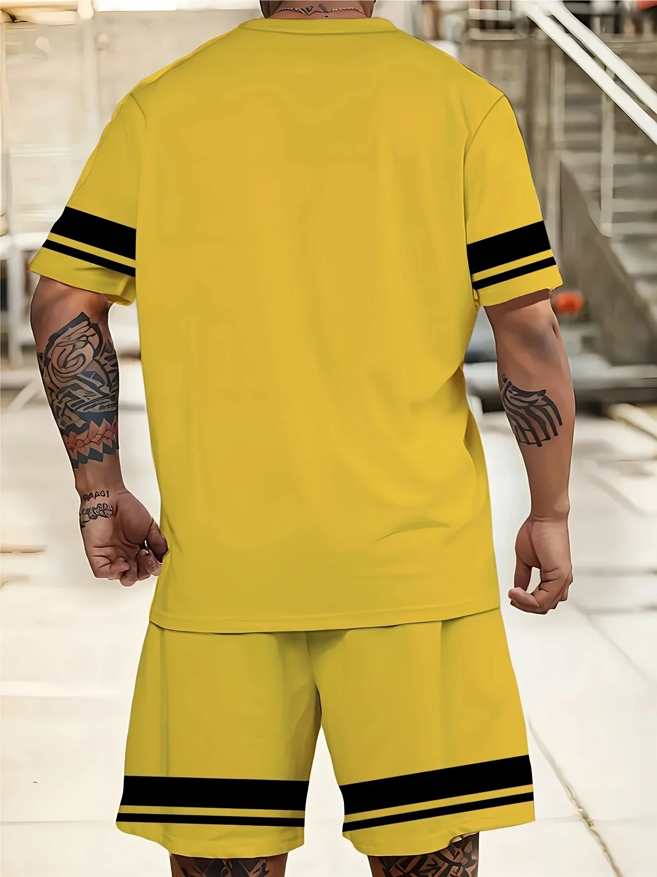 Hot-selling Men's Summer Fashion Mesh Material Breathable Short-sleeved and Short Pants Set, Sailor Collar Short-sleeved Sportst