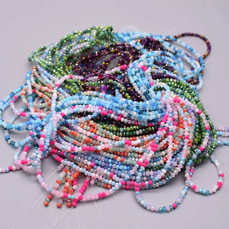 Mixed-color 2mm About 162pcs Rondelle Faceted Crystal Glass Beads Seed Round Loose Spacer Beads for Jewelry Making DIY Necklace