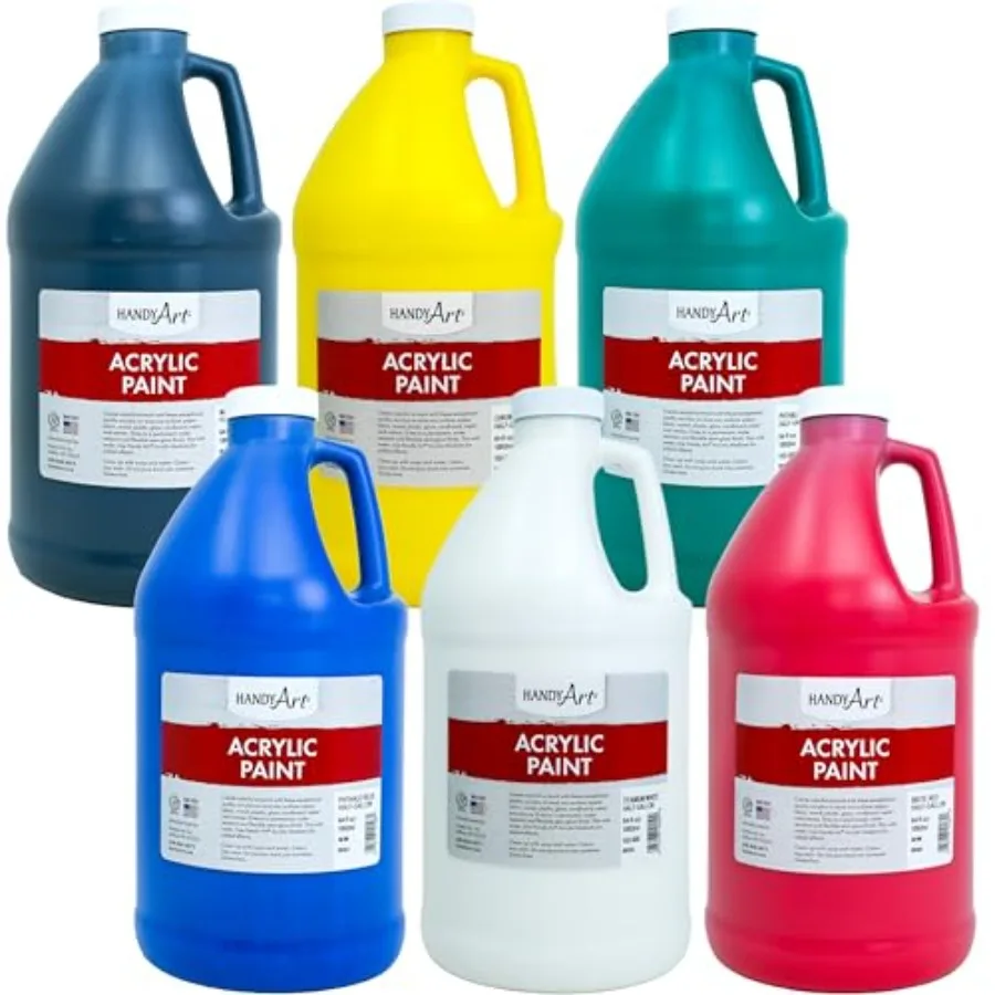 

Acrylic Paint Set of 6 Colors 64 oz Bottles Semi-Gloss Student Fluid Acrylic Creamy Flow Consistency Rich Brilliant Color Highl