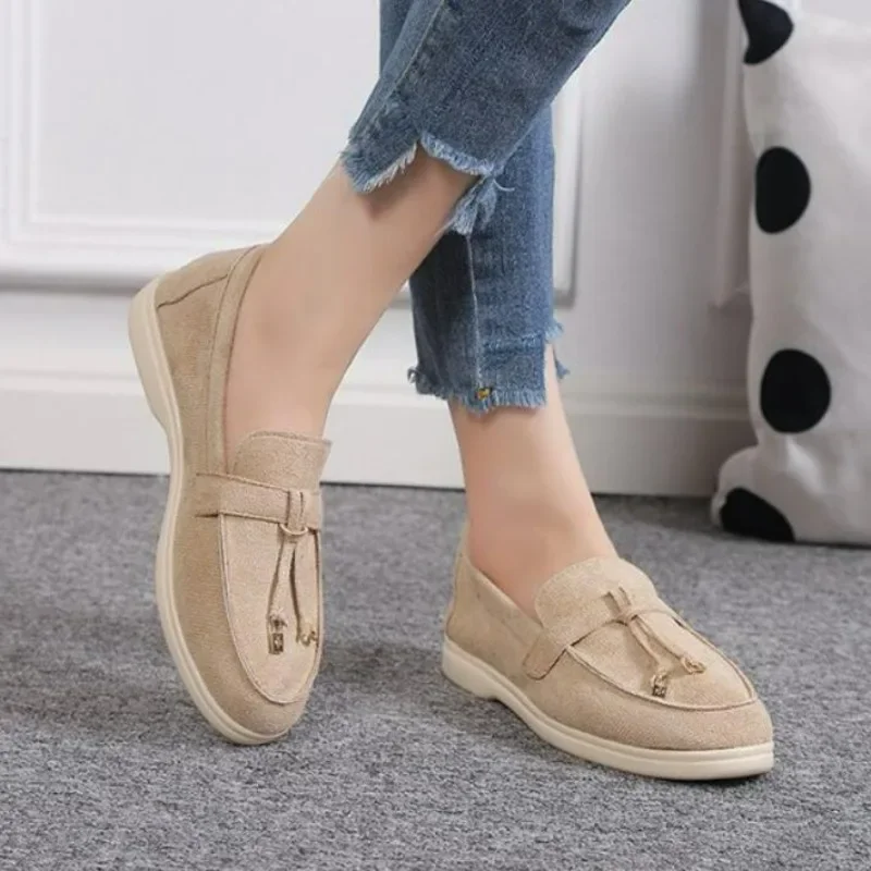 New Women Loafers Shoes Brand Casual Flat Shoes Leather Cashmere Single Shoes Ladies Walking Non Slip Chaussure Femme