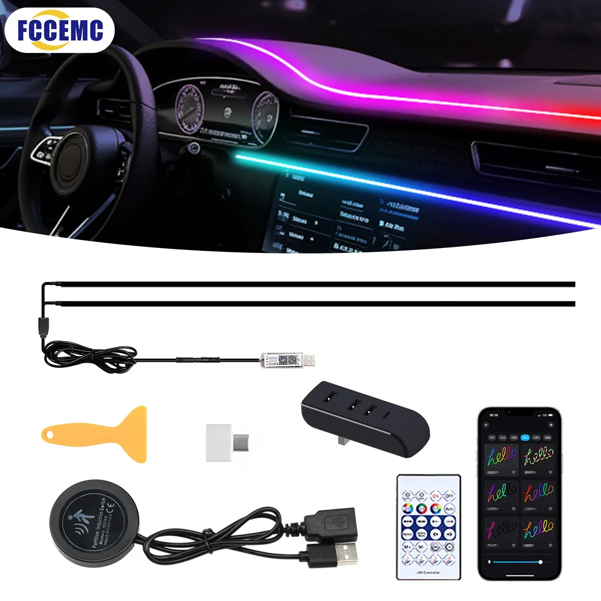 

Car Atmosphere Light Strip App Automatic OFF Module 30 Seconds USB Expansion Dock Ambient Mood Lamp For Tesla Model 3 Y S X