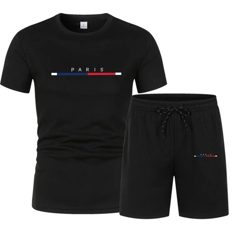 Ensemble de course à pied et d'entraînement pour hommes, t-shirt imprimé, short, maille élastique décontractée, respirant, fitness, mode, été, 2 pièces, 2024