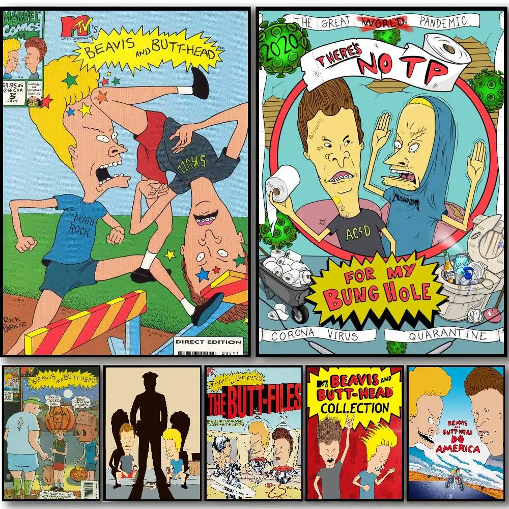 Anime Beavis And Butthead Poster Self-adhesive stickers are suitable for any wall surface waterproof moisture-proof