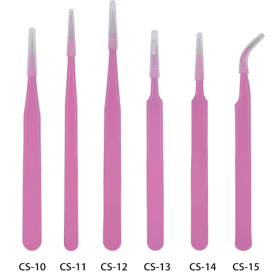 Beauty Pink Tweezers CS-10 CS-11 CS-12 CS-13 CS-14 CS-15 for Eyelash Extensions Nail Art Nippers Phone Tools 600pcs/lot