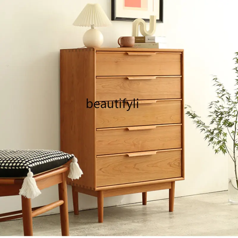 

yj Nordic Cherrywood Solid Wood Chest of Drawers Japanese Style Chest of Drawers Bedroom Locker Chest of Drawer