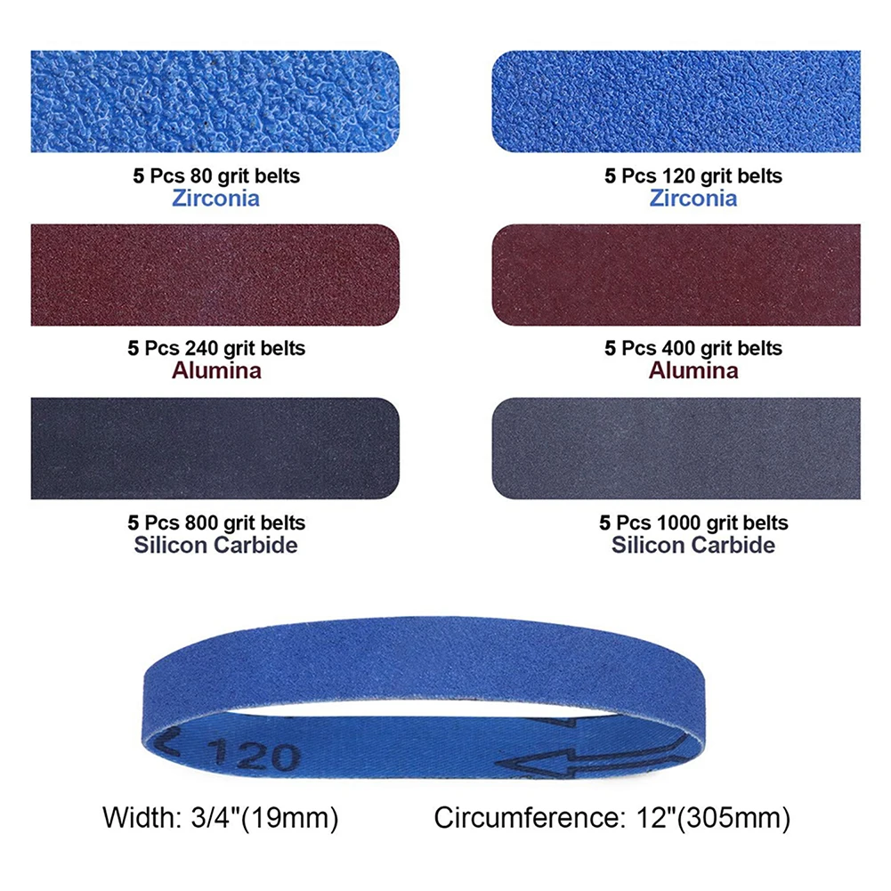 30pcs 3/4''x12'' Replacement Sanding Belt Kit 80/120/240/400/800/1000 Grits Sander Belt For Metal Wood Furniture Grinding