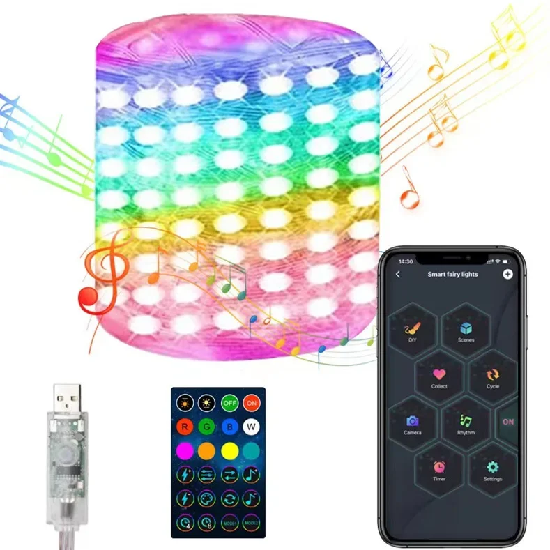 200LEDS WS2812B Bluetooth LED String Fairy Lichter Dreamcolor RGBIC Address Party Weihnachten Lichter Hochzeit Dekoration Girlande