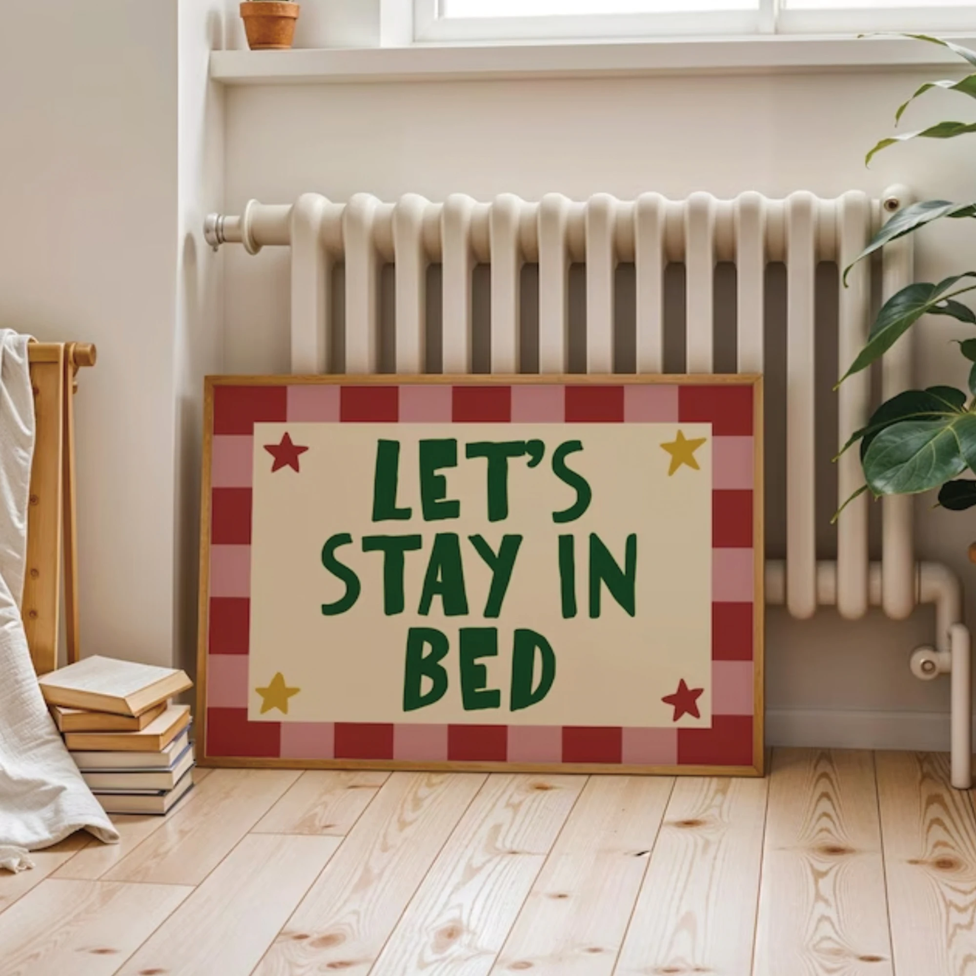 Arte de parede com tipografia retrô divertida, para ficar na cama, quadro em tela, pôster para sala de estar, quarto, decoração de casa