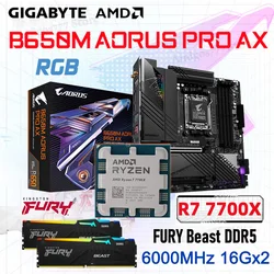 AMD Ryzen 7 7700X AM5 Processor Kit AMD B650 Motherboard Combo Gigabyte B650M AORUS PRO AX DDR5 Kingston DDR5 6000MHz 32GB RAM