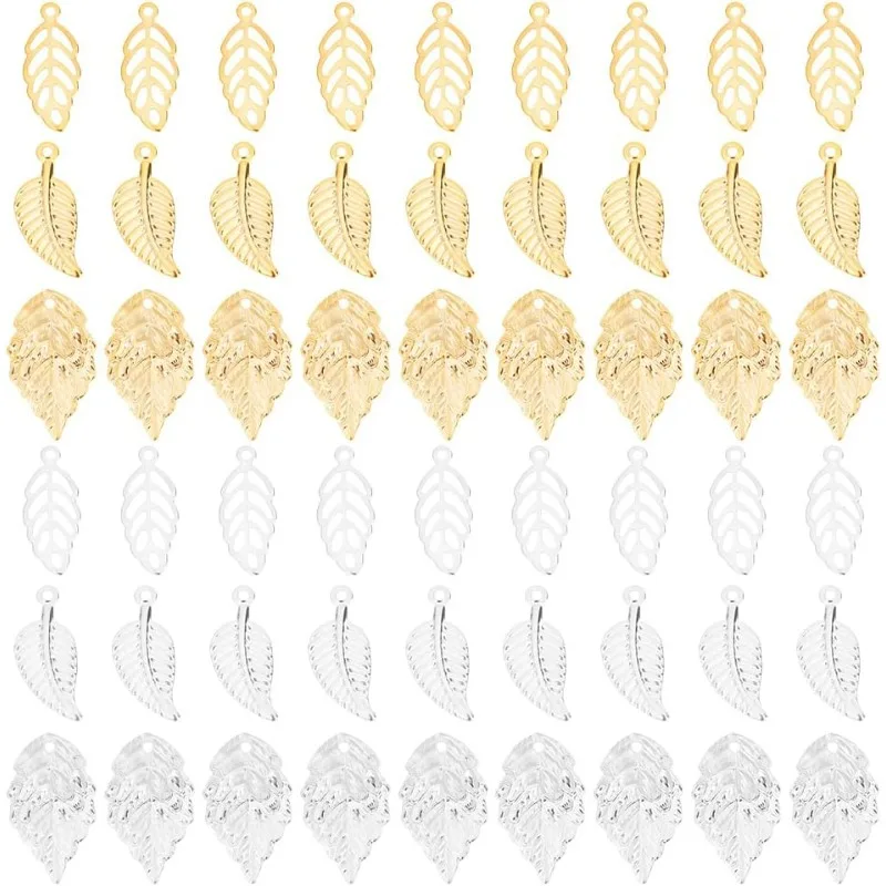 

180Pcs 3Styles Stainless Steel Tree Leaf Pendants Hollow Leaves Branch Leaves Charm Filigree Leaf Crafts Charms for DIY Bracelet