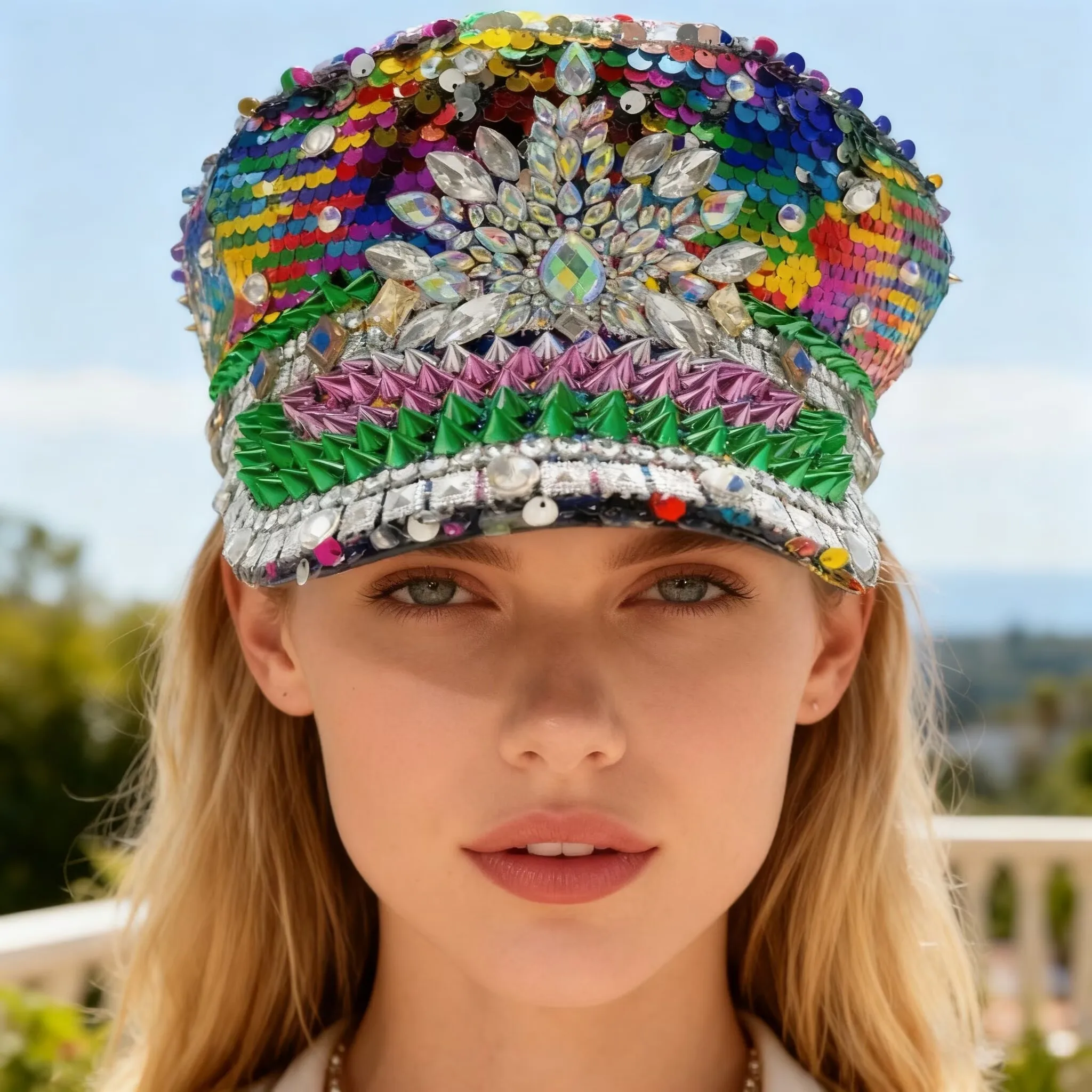 

Блестящая пайеточная шляпа капитана в стиле стимпанк для музыкальных фестивалей (женская), военные аксессуары и военная кепка (мужская)