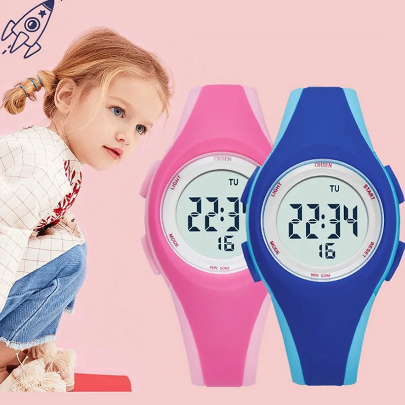 Orologi sportivi per bambini 50M orologio da polso elettronico in Silicone mimetico impermeabile cronometro orologio digitale per bambini per