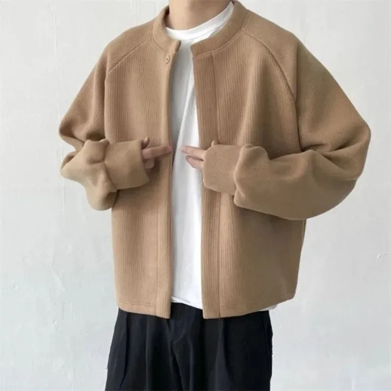 

GELITAYIN Knitted Cardigan Male Thick Korean Jackets Fashion Khaki Men's Sweaters Harajuku Clothing Deals Top Reviews Cloth