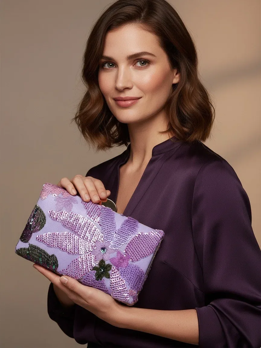 Embroidery Dinner Bag Ladies Elegant Fashion Versatile Clutch Bag Wedding Ball Party Small Square Bag [Random Pattern]