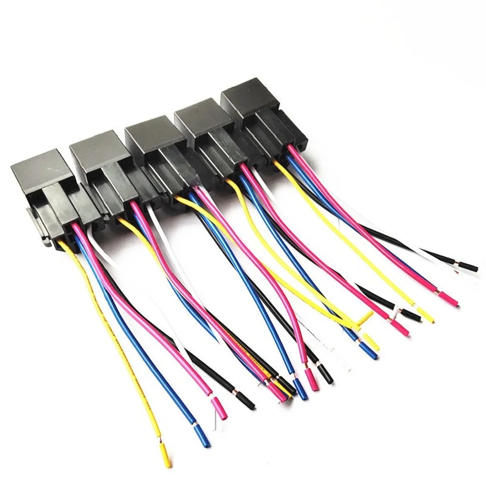 5pcs 40A 12V 24V DC Automotive Relay With Socket Black 5PIN Car Control Relay For Vehicle Applications Tools Replacement Relay