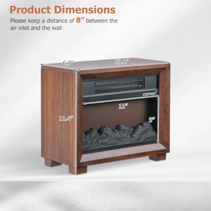 13-дюймовый небольшой электрический каминный обогреватель, мини-деревянная печь для камина с ярким эффектом пламени для внутреннего использования в гостиной и