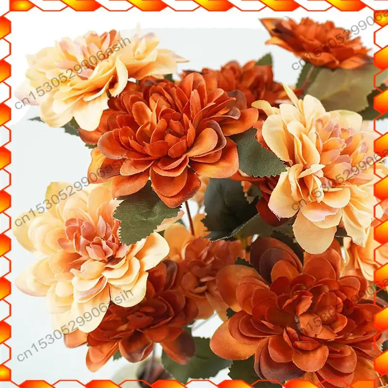 -AT52 6 pezzi di fiori autunnali artificiali, 18 teste di seta finte fiori di mamme fiori di crisantemo finto arancione per la decorazione domestica