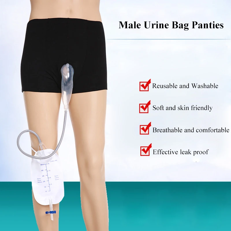 Sac d'Urine Réutilisable en Silicone pour Homme, Short, Culotte de Marche, Collecteur de Pipi pour Patient