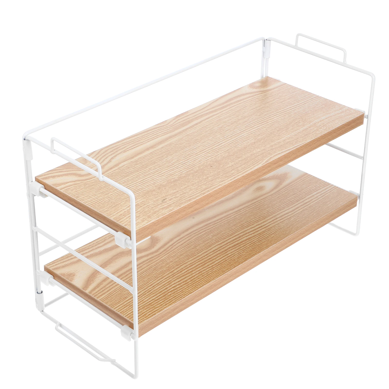 

2-Tier Wooden Desktop Storage Rack Metal Frame Easy Assembly Organizer Bathroom Bedroom Office Holds Cosmetics Plants Perfume