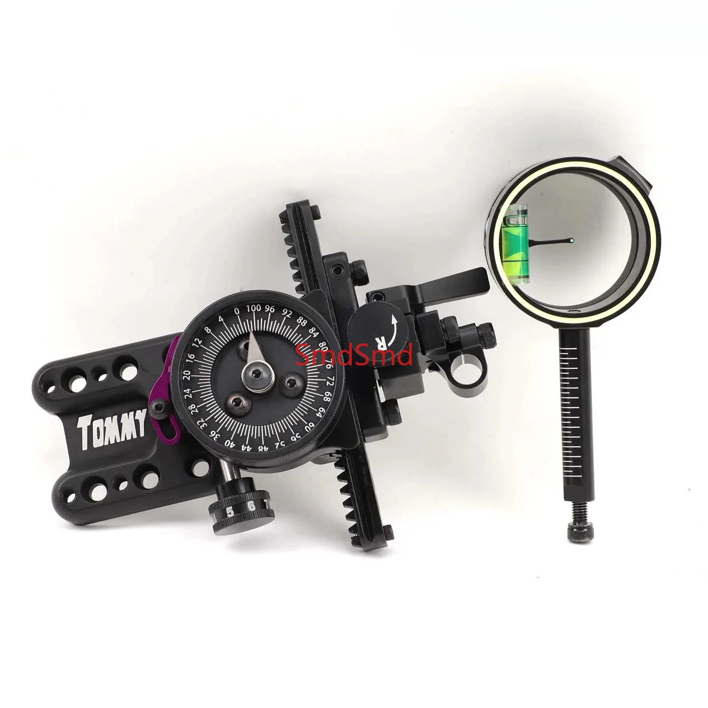 Single Pin Compound Bow Sight, Micro Adjust Dial Scope with Bubble Level for Outdoor Tree Stand Hunting Shooting