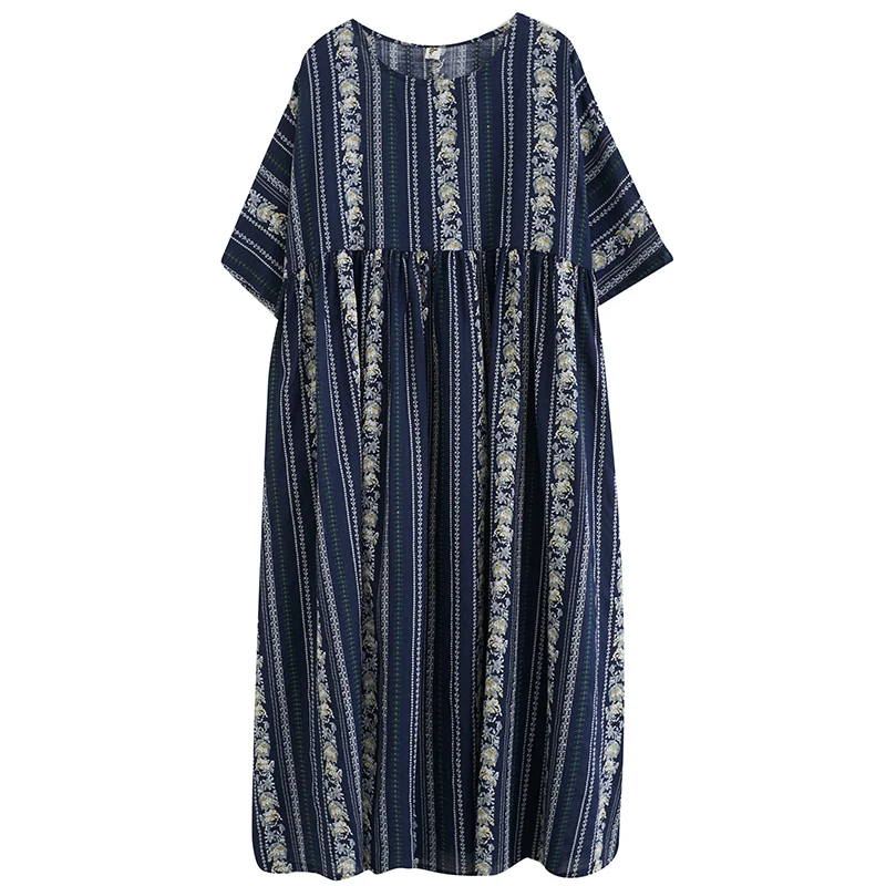 여름 신상 플러스 사이즈 루즈핏 플로럴 프린트 롱 드레스 여성 무릎 길이 맥시 드레스 캐주얼 편안한 면 혼방