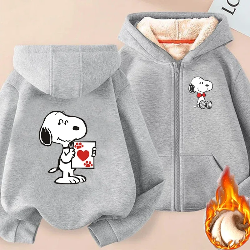 snoopy Zipper Hoodie Sweatshirt Girl Winter Keep Warm Jacket Women Oversized Thick Kawaii Streetwear Casual Hoody Coat Tops Gift