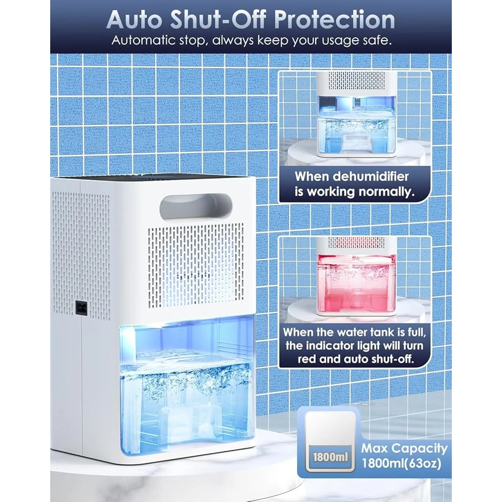 كفاءة 63 أوقية مزيل الرطوبة المحمولة تصميم هادئ السيارات اغلاق تذويب ضوء الموقت مناسبة المنزل الطابق السفلي RV