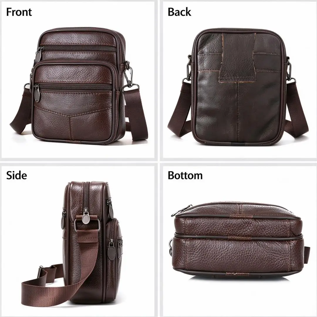 Echte Leder Vintage Messenger Bag für Herren, hochwertige Schulter-Umhängetasche mit mehreren Fächern, verstellbarem Riemen, für Business, Freizeit und Reisen – Detail 4