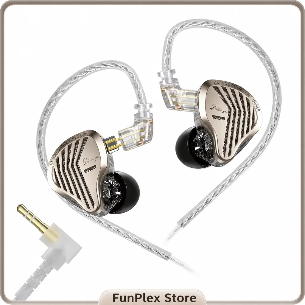Fones de ouvido intra-auriculares com fio GK KUNTEN PRO, driver dinâmico de 10 mm, qualidade HiFi, cabo destacável de 0,78 mm com 2 pinos, graves potentes.