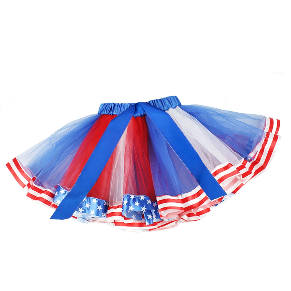 

1Pc Flag Printed Mesh Skirt Fashion Women Dress Elastic Waist Party Dress for Independence Day Size (Colorful)