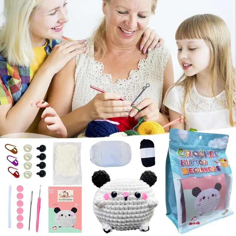 Kids Crochet Kit Beginners Knitting Kit Plush Animal Crochet Kit Step-By-Step Puppy Doll Knitting Set Small Craft Keychain