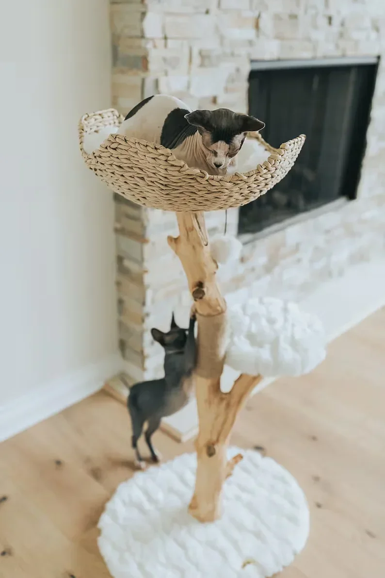 Modern Single Branch Cat Tower Sustainable Wood Cat Condo Climbing Furniture and Gift for Cat Lovers