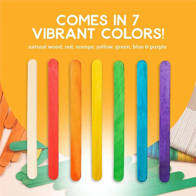 Bulk Wooden- Craft Sticks In 7 Colors-600 Pieces For DIY Art School Handmade Projects Wood
