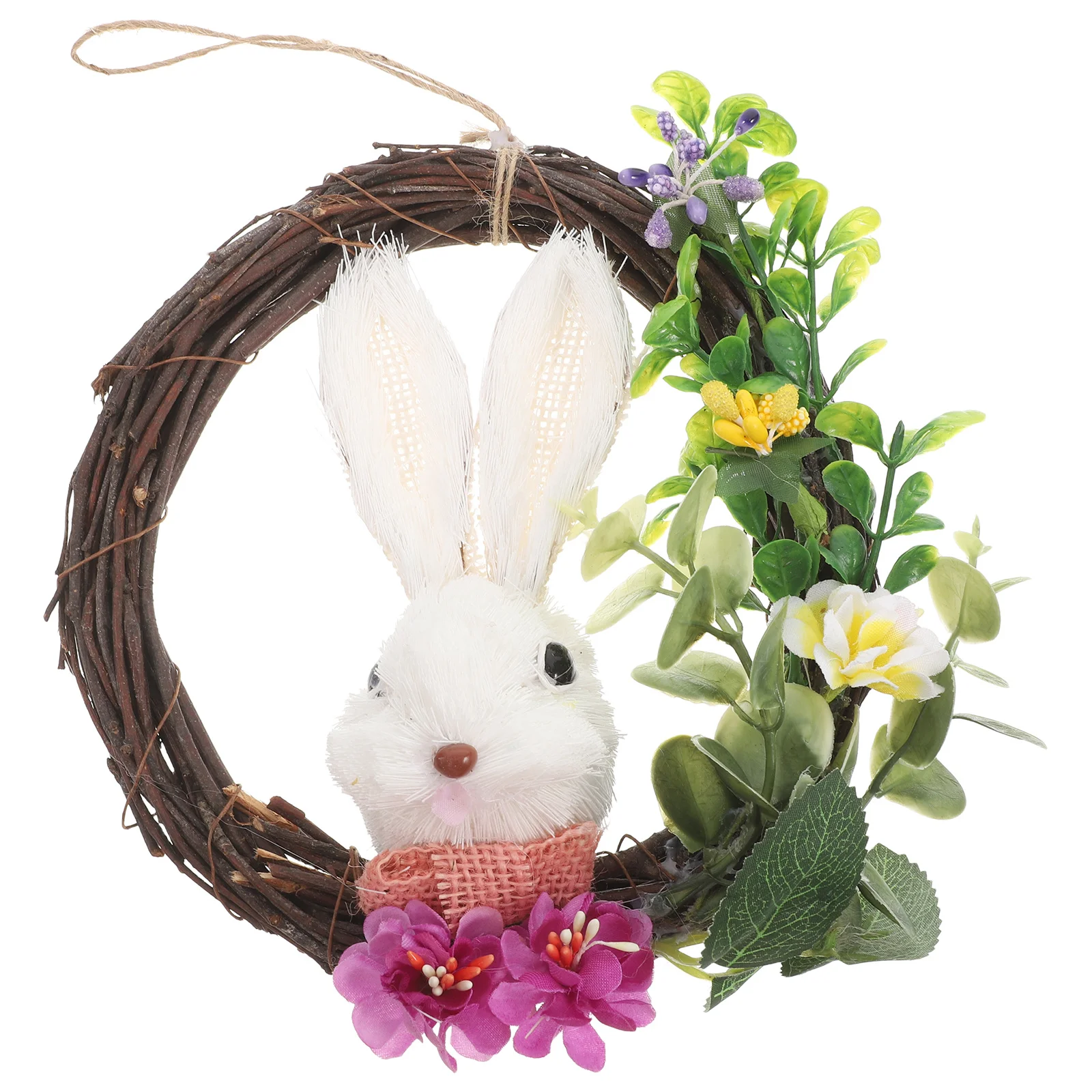 

Floral Easter Garland with Natural Straw Bunny Woven Branch Base Vibrant Artificial Blooms for Springtime Door Wall Decoration