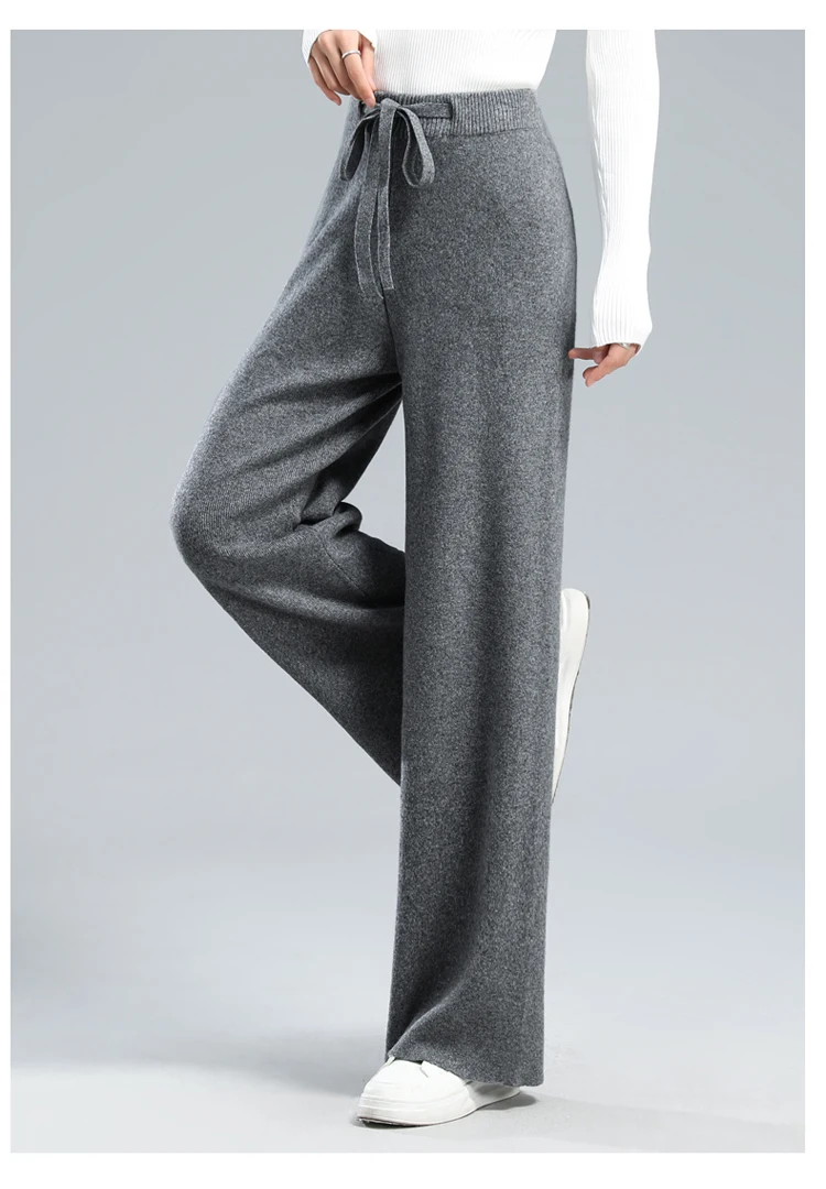 Temperament Cashmere Cloud Pants High Waist Drape Wide Leg Pants Women's White Casual Versatile Knitted Floor-mopping Trousers