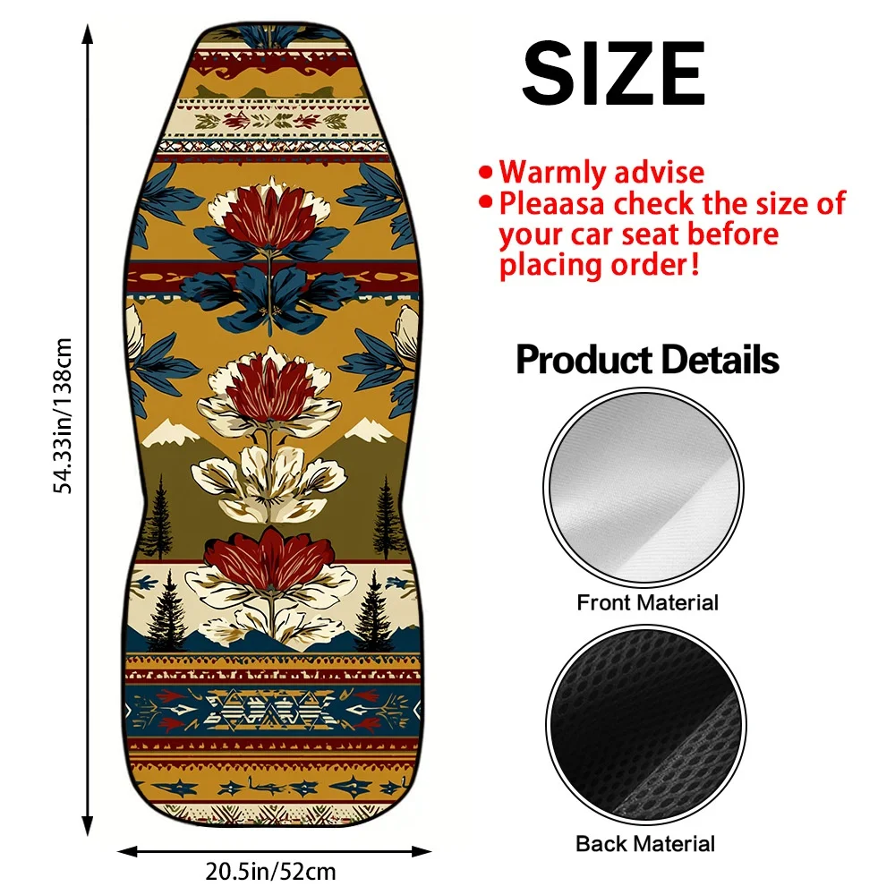 2pcs Car Seat Covers With Ethnic Floral Mountain Pines Graphics – Chic Auto Interior Makeover Accessory With Vibrant Visual Appe