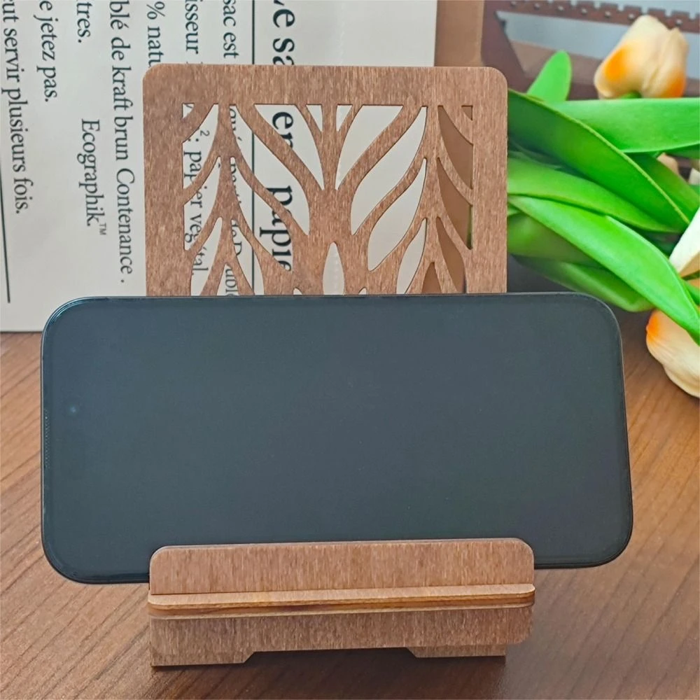 Hollow Desktop Phone Holder Leaves Pattern Boxwood Stand Bracket with Charging Port Stable Cellphone Standing Home