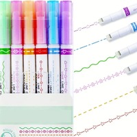 6pcs/set Highlighter Pen Line Shaped Color Roller Tip Curve Liner Art Contour Marker Highlighter Journal School Stationery Suppl
