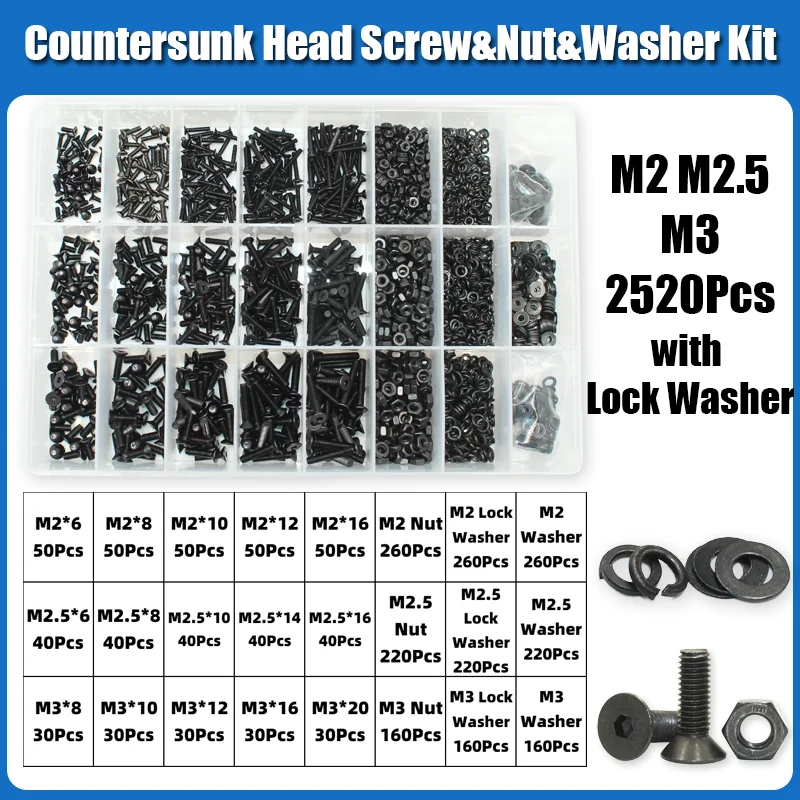 3045p Sechskant-Innensechskant-Senkkopfschraube, Bolzen, Mutter, Unterlegscheiben-Set, M2, M2,5, M3, M4, M5, M6, M8, schwarzer Kohlenstoffstahl der Güteklasse 10,9 – Detail 9