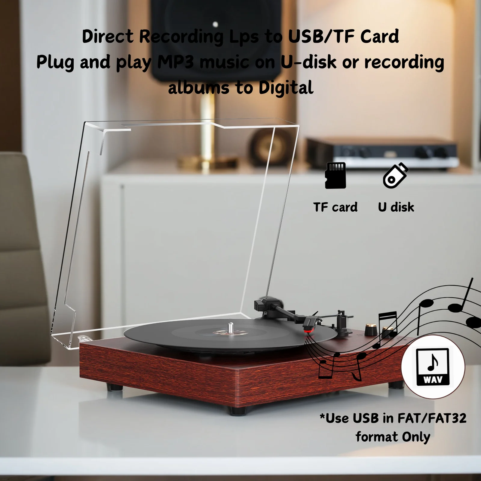 MAIO  Record Player Portable Suitcase Audio with Built-in Speakers, 3-Speed Vinyl Spinner