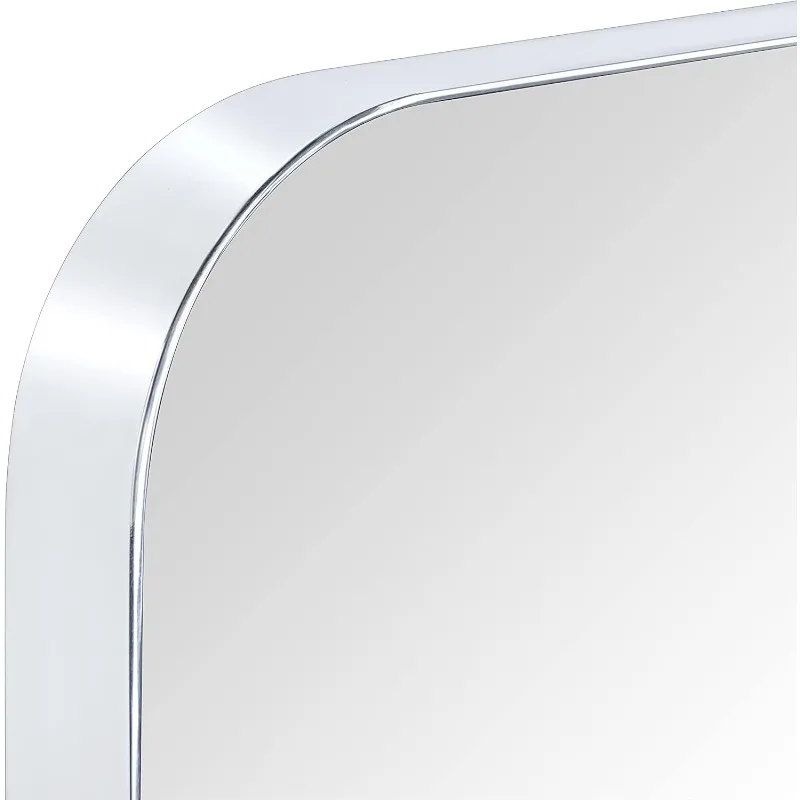 30 x 40'' Chrome Rectangle Bathroom Vanity Mirror for Wall Polished Silver Metal Framed Rounded Rectangular Bathroom Vanity