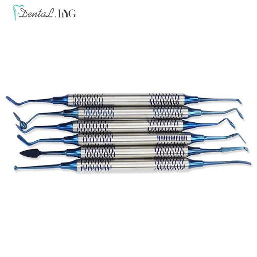 Imagen 2 del producto 6 uds/Kit espátulas de relleno de resina compuesta Dental doble cabezal chapado en titanio juego de restauración de relleno herramienta de accesorios de dentista