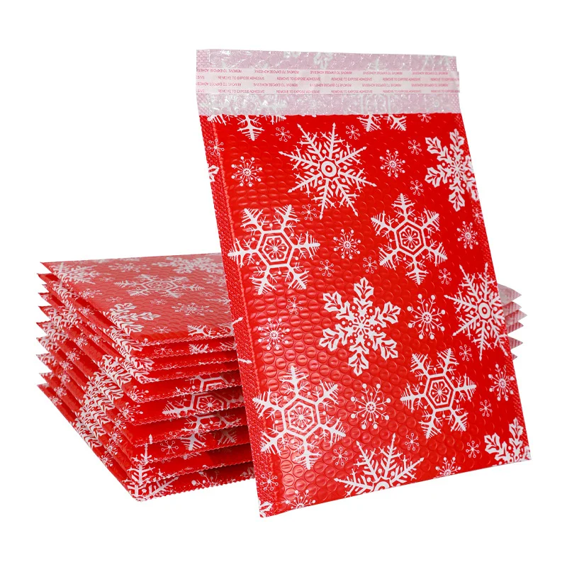 Christmas Winter Theme Waterproof Snowflake Pattern Bubble Mailer Padded Envelope Mailing Shipping Packaging Supplies